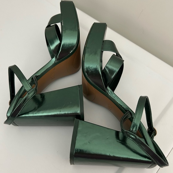 Zara Emerald Green Platform Sandals Size 8 US 39 EU - Picture 7 of 12